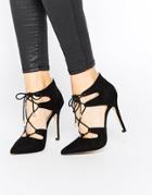 Carvela Kayleigh Ghillie Lace Point Heeled Shoes - Black Suedette