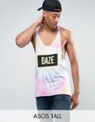 Asos Tall Extreme Racer Back Raw Edge Tank With Tie Dye And Daze Print - Multi