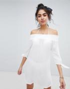 New Look Shirred Bardot Beach Dress - White