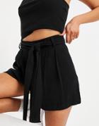 Asos Design Tie Waist Linen Shorts In Black