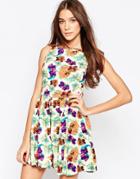 Madam Rage Floral Printed Dress With Pleat - Neon