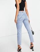 River Island Raw Hem Slim Jeans In Mid Auth Blue-blues