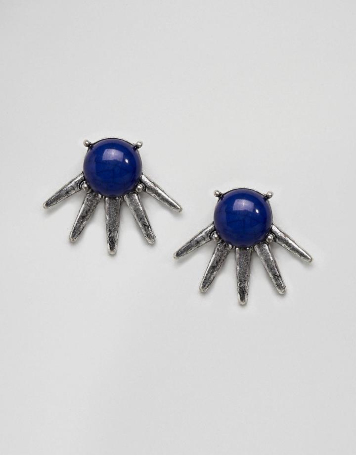 Asos Design Stone And Spike Stud Earrings - Silver
