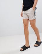 Asos Design Skinny Shorter Shorts In Beige With Green Side Stripe - Beige