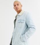 Asos Design Tall Ecru Fleece Lined Denim Jacket In Light Wash-blue