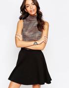 New Look Space Dye Sleeveless Roll Neck Top - Tan