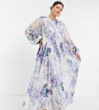 Asos Edition Curve Shirred Front Maxi Dress In Floral Print-multi