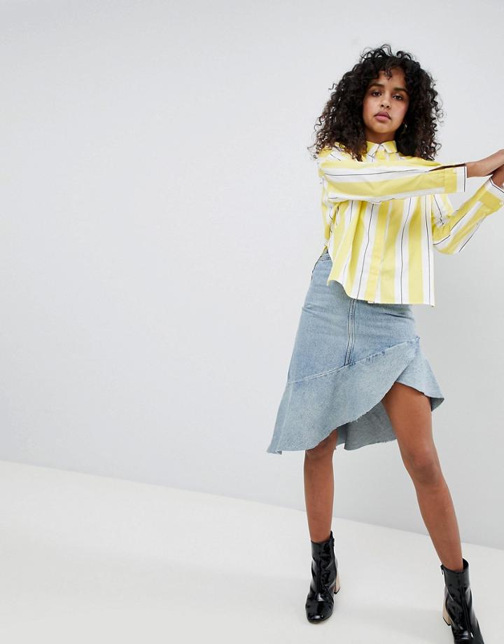 Monki Frill High Low Hem Skirt - Blue