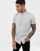 Asos Design Slim Oxford Shirt In Gray With Short Sleeves - Gray