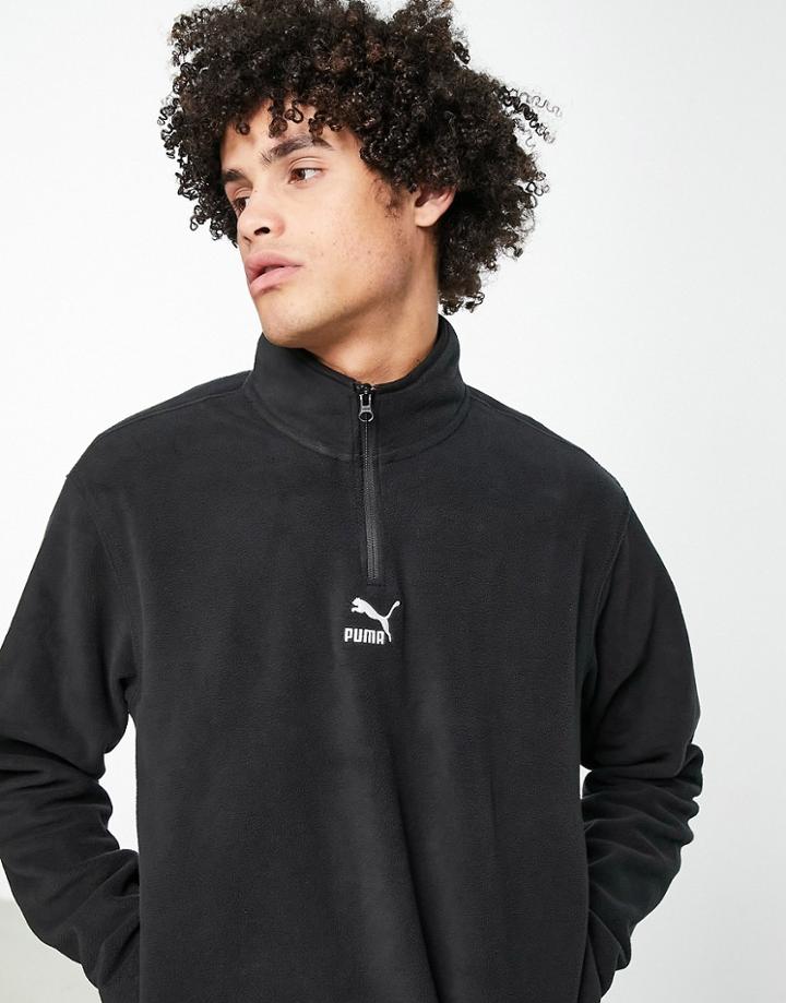 Puma Classics High Neck Half Zip Fleece Pullover In Black