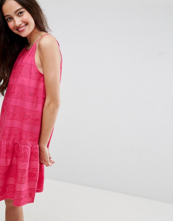 Asos Broderie Drop Waist Mini Dress - Pink
