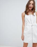 Miss Selfridge Pinafore Dress With Zip Detail In White - White