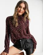 Jdy Milo Long Sleeve Woven Smock Top In Burgundy-red