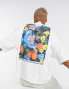 Asos Design Oversized T-shirt With Back Floral Photographic Print In Heavyweight Jersey-white