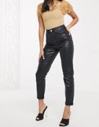 Asos Design High Rise Farleigh 'slim' Mom Jeans In Coated Black