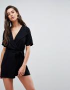Asos Wrap Front Romper With Self Belt - Black