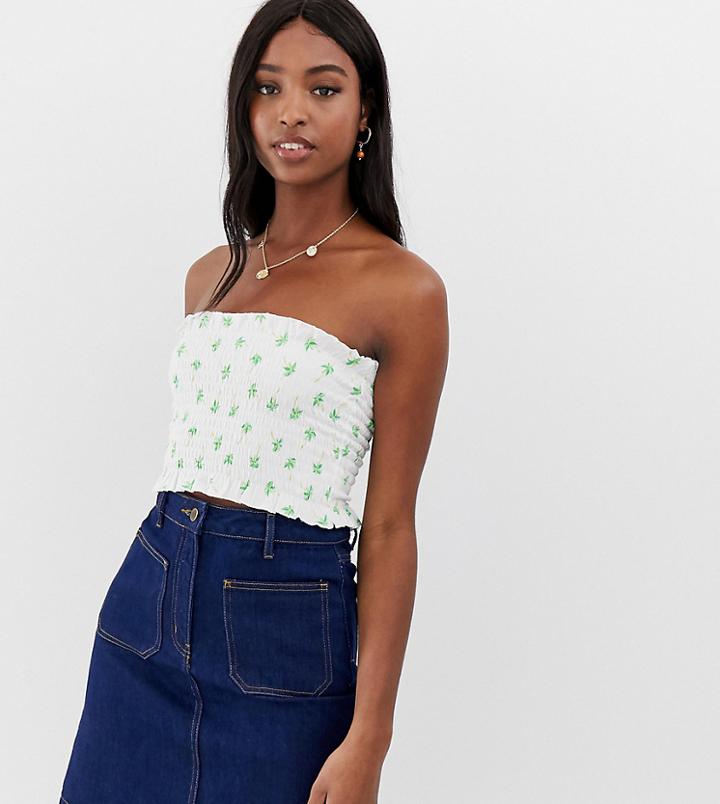 Asos Design Tall Shirred Bandeau In Palm Print-multi