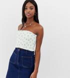 Asos Design Tall Shirred Bandeau In Palm Print-multi
