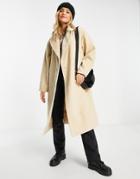 Pull & Bear Double Breast Peaked Lapel Coat In Ecru-white