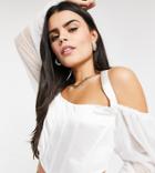 Club L London Petite Satin Puff Sleeve Halterneck Top In White