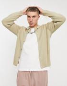 Asos Design Knit Ribbed Button Up Cardigan In Oatmeal-neutral