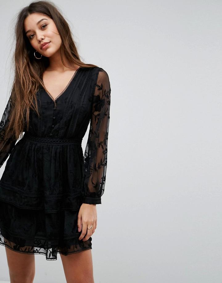 Forever New Embroided Mini Dress - Black