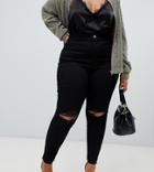 Asos Design Curve Rivington High Waisted Jeggings With Frayed Knee Rip Detail-black