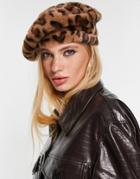 Reclaimed Vintage Inspired Faux Fur Beret In Leopard Print-multi