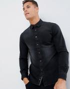 Celio Black Washed Denim Shirt With Patch Pocket - Black