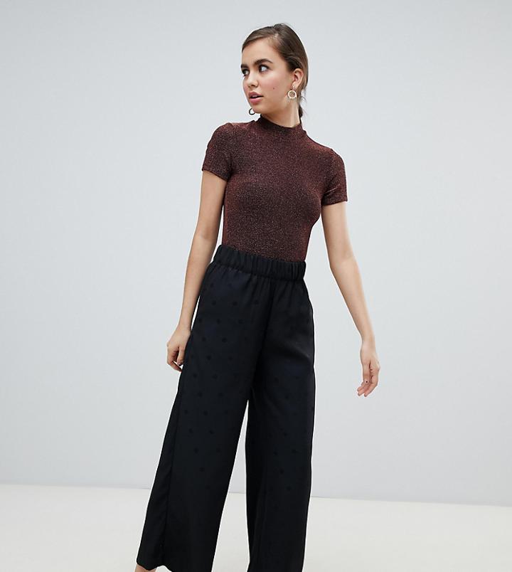 Monki Cropped Dot Print Wide Leg Pants In Black