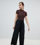 Monki Cropped Dot Print Wide Leg Pants In Black