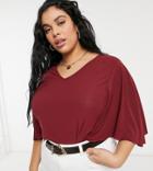 Simply Be Angel Sleeve Top In Claret-red