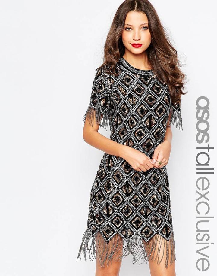 Asos Tall Premium Sequin Cocktail Dress - Black
