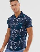 Jack & Jones Premium Short Sleeve Revere Collar Shirt In Floral Print - Blue