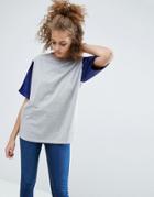 Asos T-shirt With Color Block Satin Sleeves In Oversized Fit - Multi