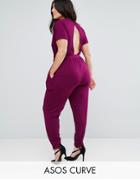 Asos Curve Wrap Jumpsuit With Short Sleeve - Purple