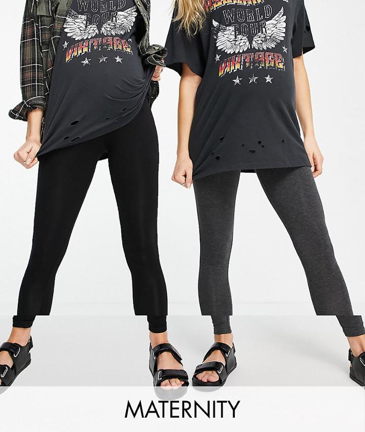 New Look Maternity 2 Pack Leggings In Black And Gray-multi