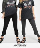 New Look Maternity 2 Pack Leggings In Black And Gray-multi