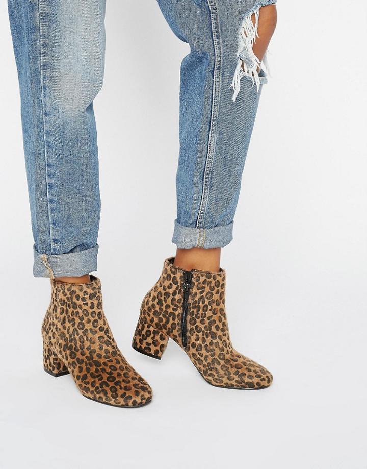 Pimkie Leopard Print Heeled Ankle Boot - Brown