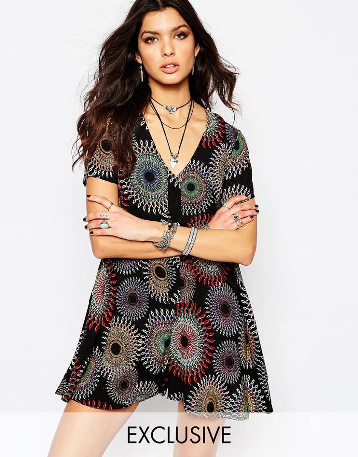 Reclaimed Vintage Button Front Romper In Black Sun Burst - Black