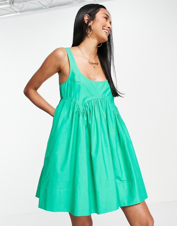 Asos Design Square Neck Mini Smock Sundress In Bright Green