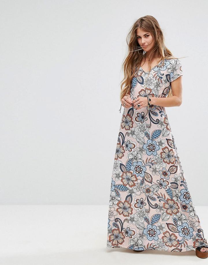Liquorish Maxi Dress In Large Floral Print - Pink