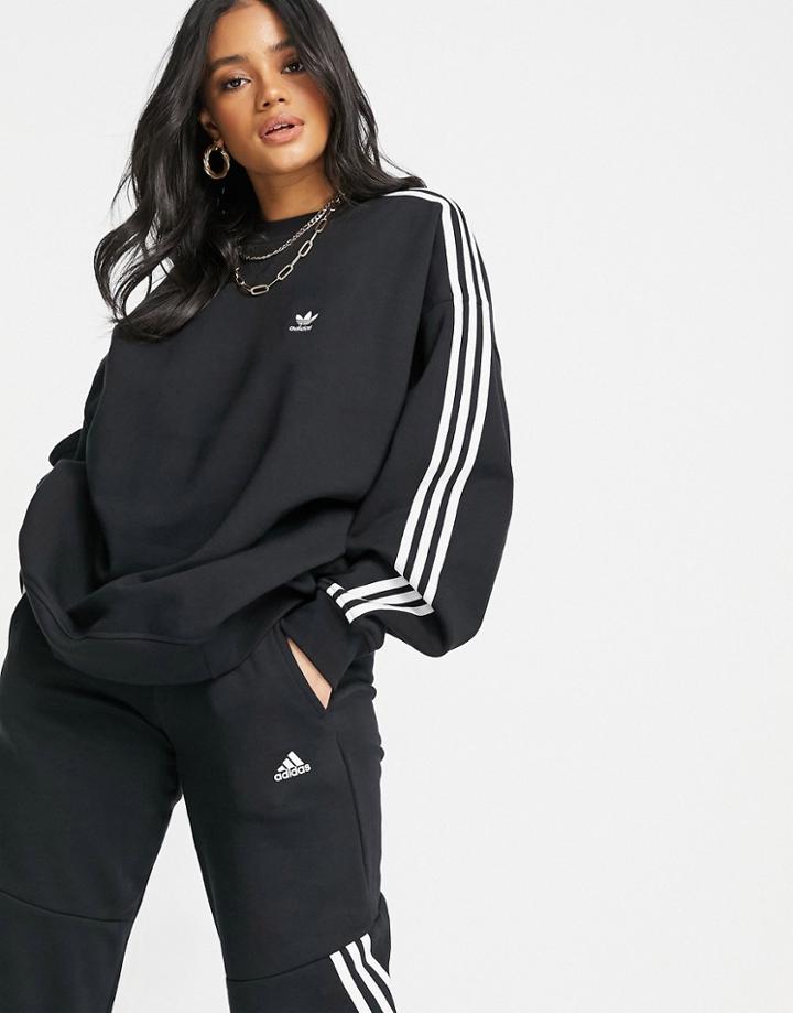 Adidas Originals Adicolor Three Stripe Sweatshirt In Black-blues