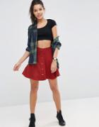 Asos Mini Skater Skirt With Poppers - Rust