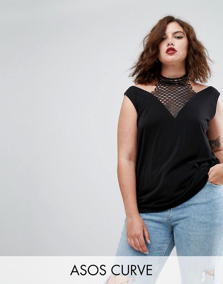 Asos Curve Cami Top With Oversized Mesh Insert - Black