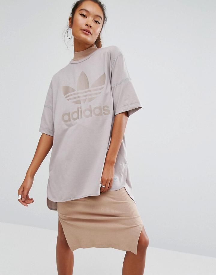 Adidas Originals Oversized T-shirt With Trefoil Logo - Beige