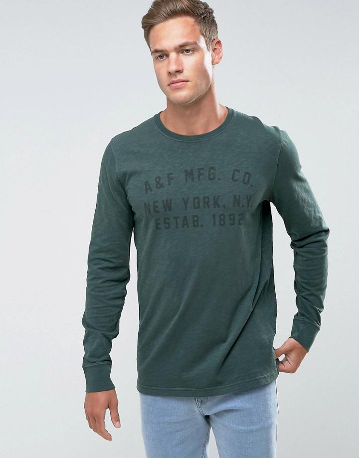Abercrombie & Fitch Long Sleeve Top Slim Fit Logo Print In Green - Green