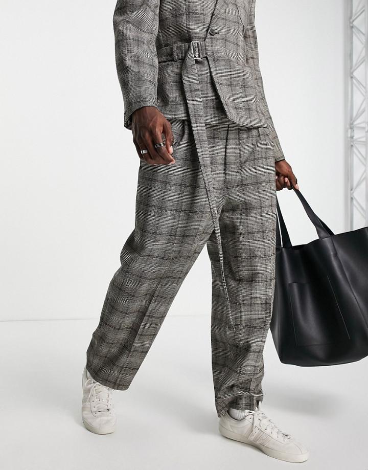 Asos Design Balloon Suit Pants In Check In Gray-grey