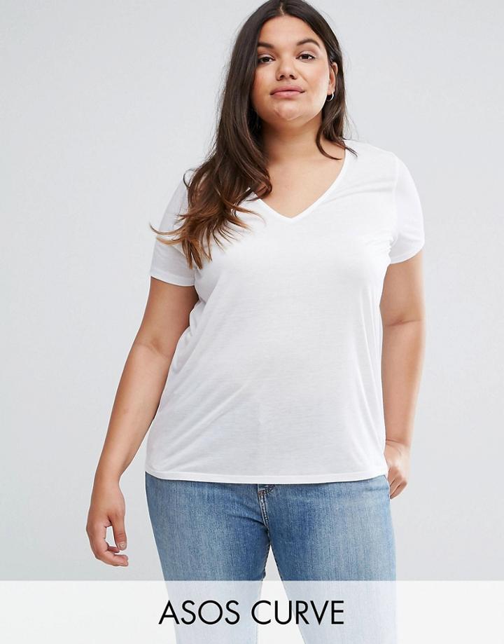 Asos Curve Lightweight V Neck Top - White