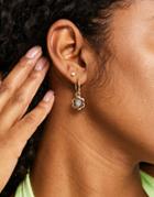 Asos Design Hoop Earrings With Flower Charms In Gold Tone